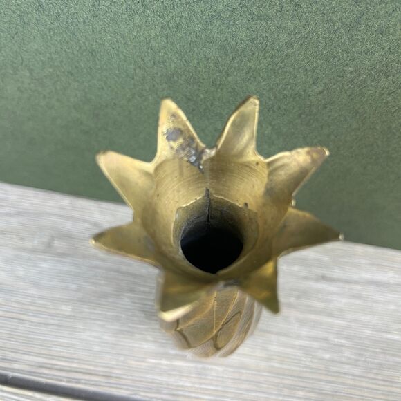Vintage Brass Swirl Vase - Pineapple Top Vase - Small Brass Bud Vase - 5.25” - Picture 7 of 9